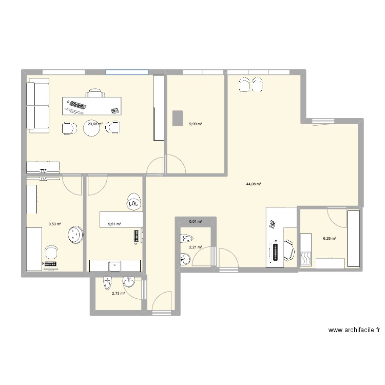 Cabinet Vide. Plan de 9 pièces et 108 m2