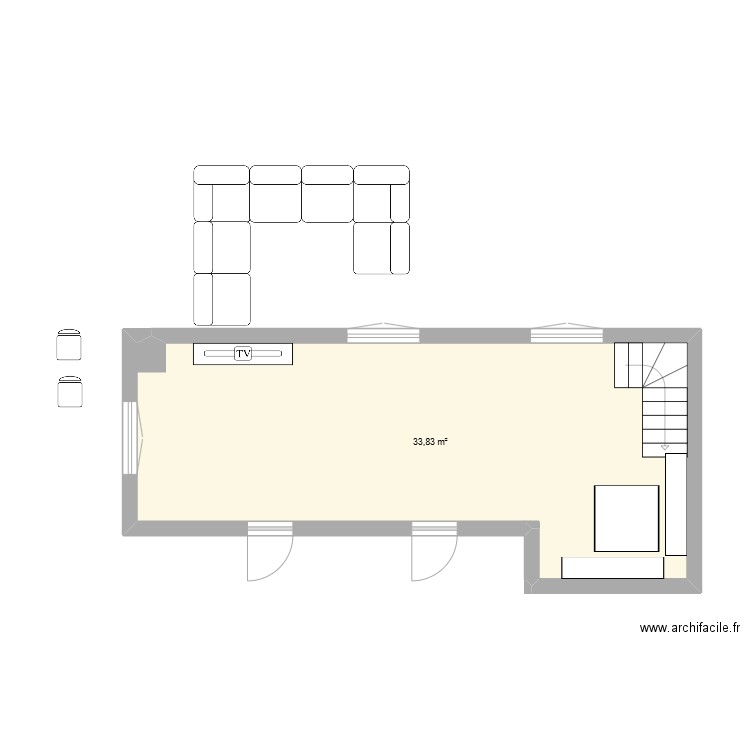 salon sàm. Plan de 1 pièce et 34 m2