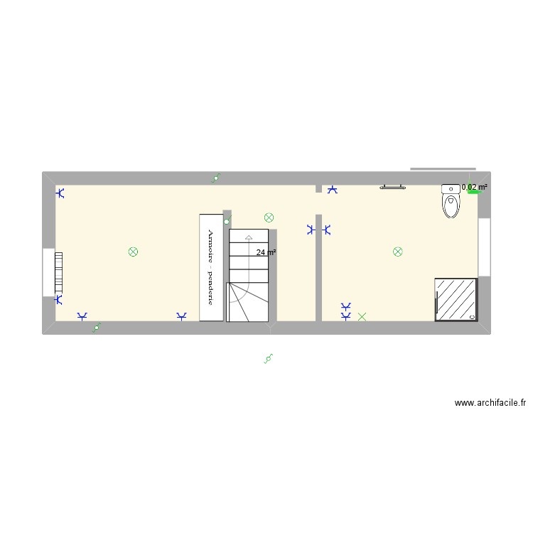 103 étage. Plan de 2 pièces et 24 m2