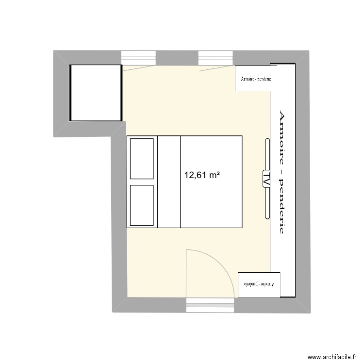 Chambre 1 . Plan de 1 pièce et 13 m2