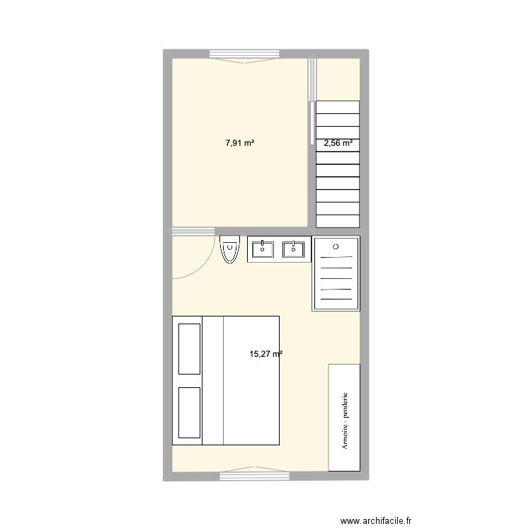 quarto novo. Plan de 3 pièces et 26 m2