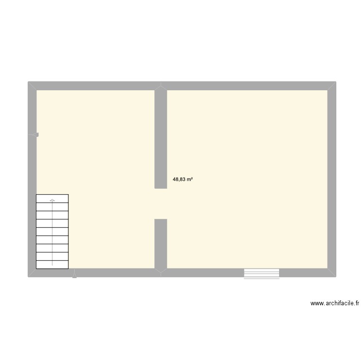 Sous sol brut. Plan de 1 pièce et 49 m2