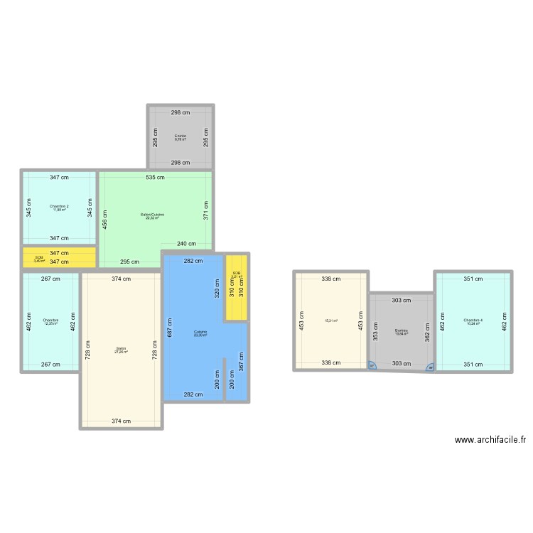 RDC. Plan de 11 pièces et 155 m2