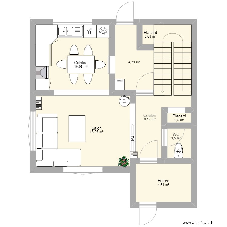 plan RDC projet. Plan de 8 pièces et 44 m2