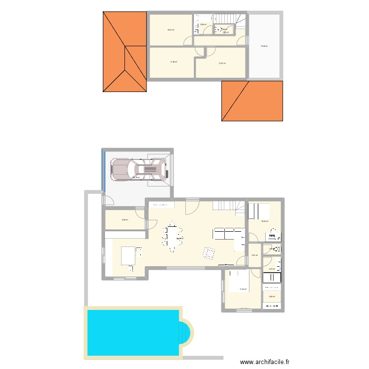 150m2. Plan de 16 pièces et 190 m2