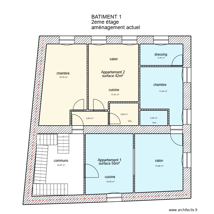  Bâtiment 1 2eme étage . Plan de 10 pièces et 110 m2