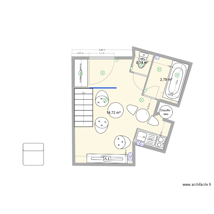 Lille 3. Plan de 3 pièces et 18 m2