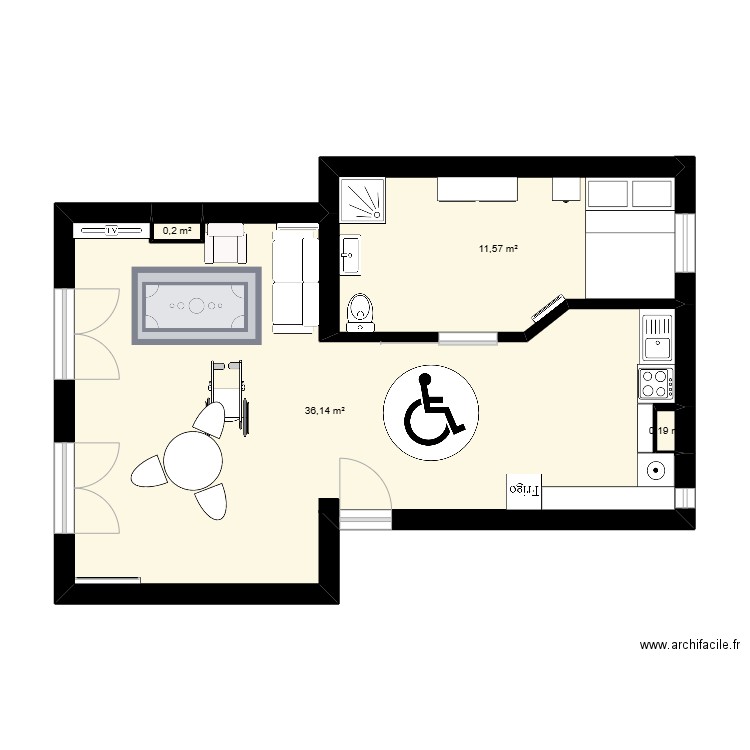 architecte maison pmr. Plan de 4 pièces et 48 m2