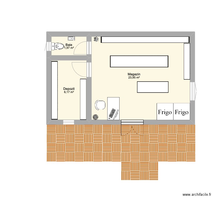 Magasin Alina. Plan de 3 pièces et 32 m2