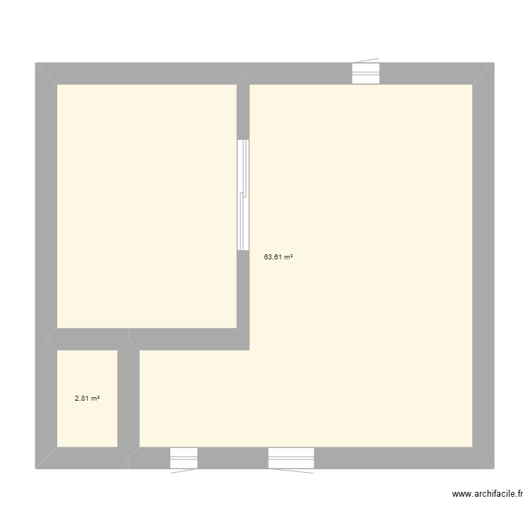 comble amenager+terasse. Plan de 2 pièces et 66 m2