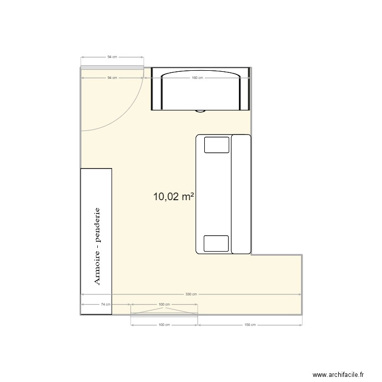 Chambre V1. Plan de 1 pièce et 10 m2