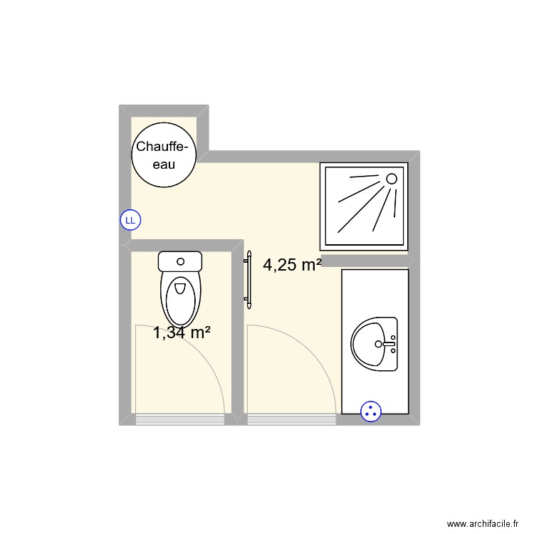 SDBt31. Plan de 2 pièces et 6 m2