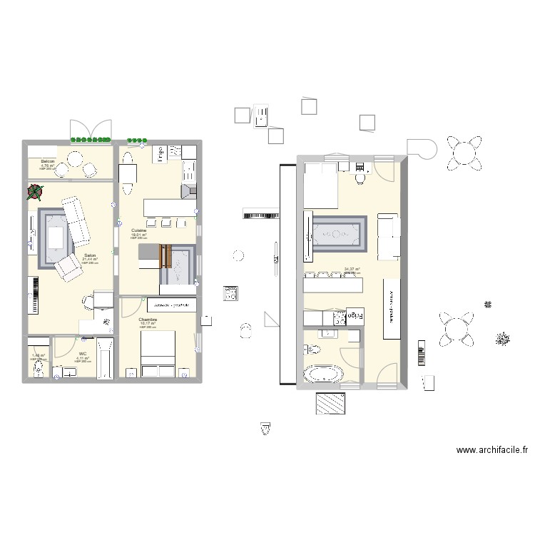 STUDIO pam. Plan de 7 pièces et 95 m2