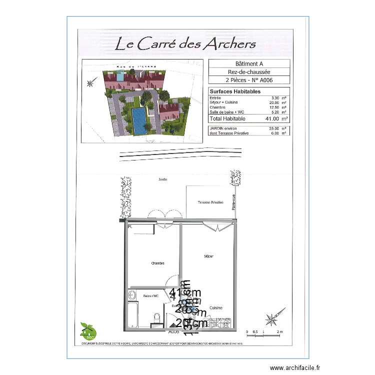 ARCHERS B006. Plan de 2 pièces et 1 m2