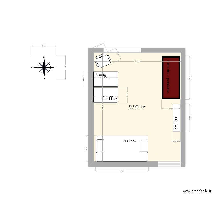 Chambre Fa 2. Plan de 1 pièce et 10 m2