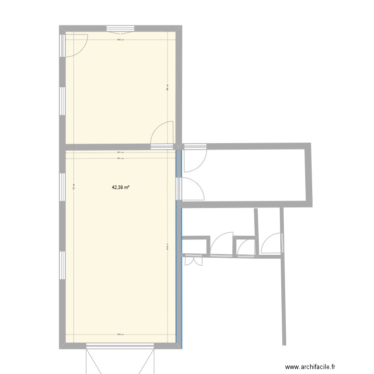 jf rdc. Plan de 1 pièce et 42 m2