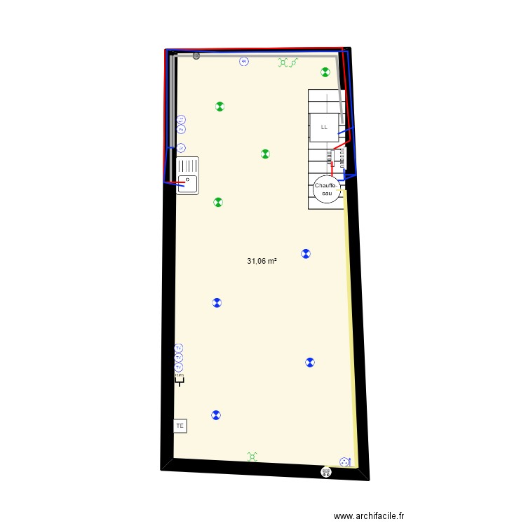 Maison rdc. Plan de 1 pièce et 31 m2