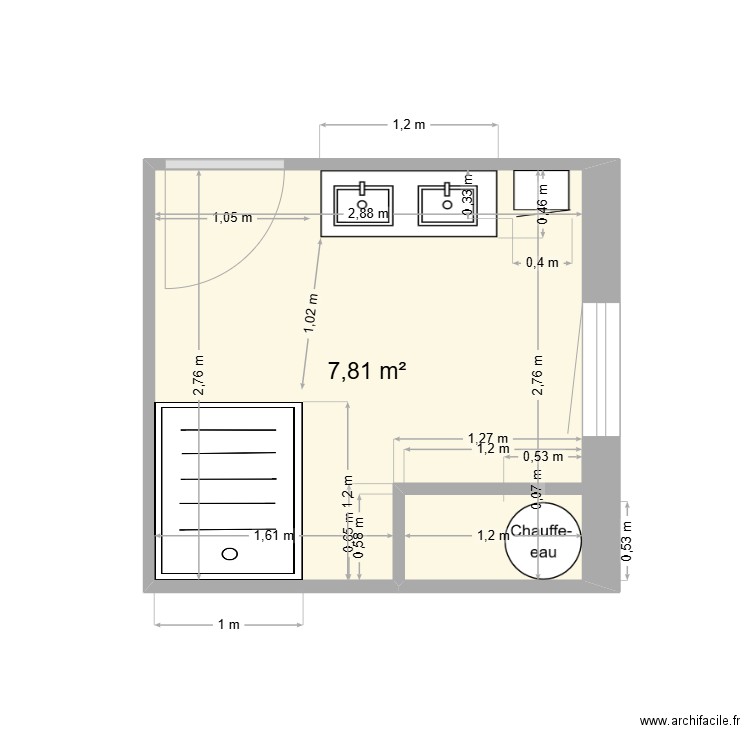 Salle de Bain Hautefage 4 Bis. Plan de 1 pièce et 8 m2