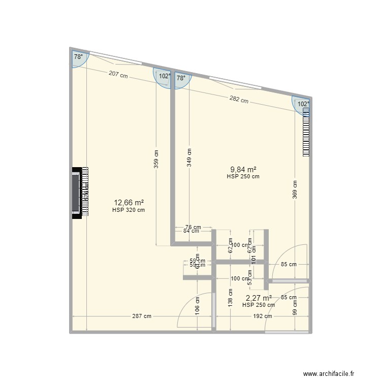 chambre enfants. Plan de 3 pièces et 25 m2