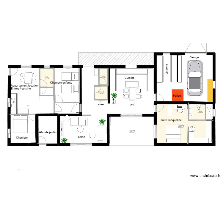 Maison Jacqueline. Plan de 7 pièces et 62 m2