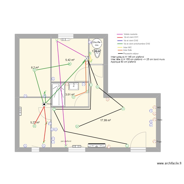 Eclairage Gite 1. Plan de 6 pièces et 39 m2