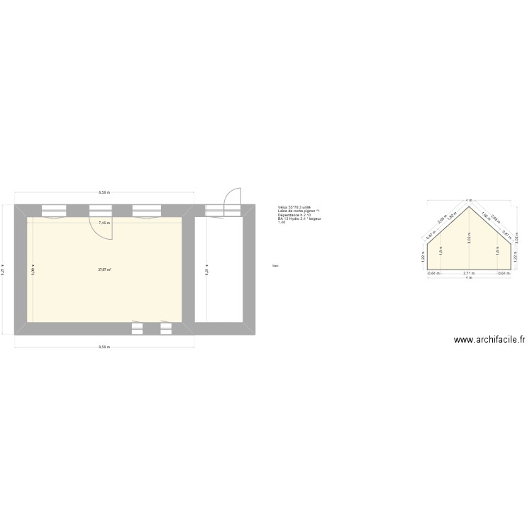 EOUZAN. Plan de 1 pièce et 38 m2