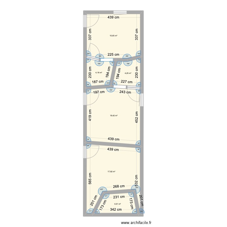 Studio Wanna 3 et 4 sans acoustique. Plan de 6 pièces et 66 m2