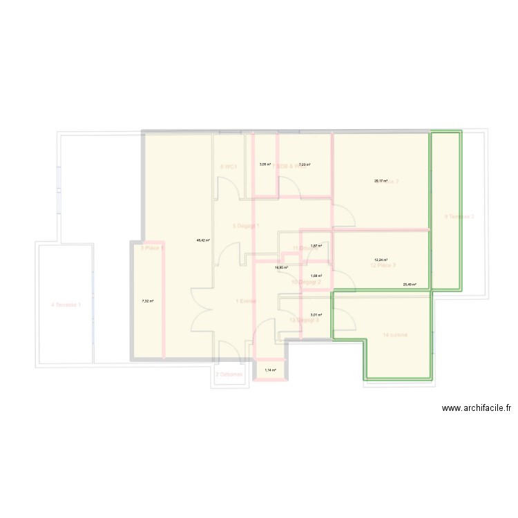 Erawin. Plan de 12 pièces et 149 m2