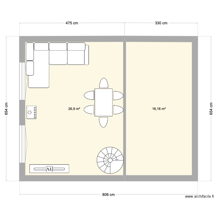 st Remy mezzanine 2. Plan de 2 pièces et 45 m2