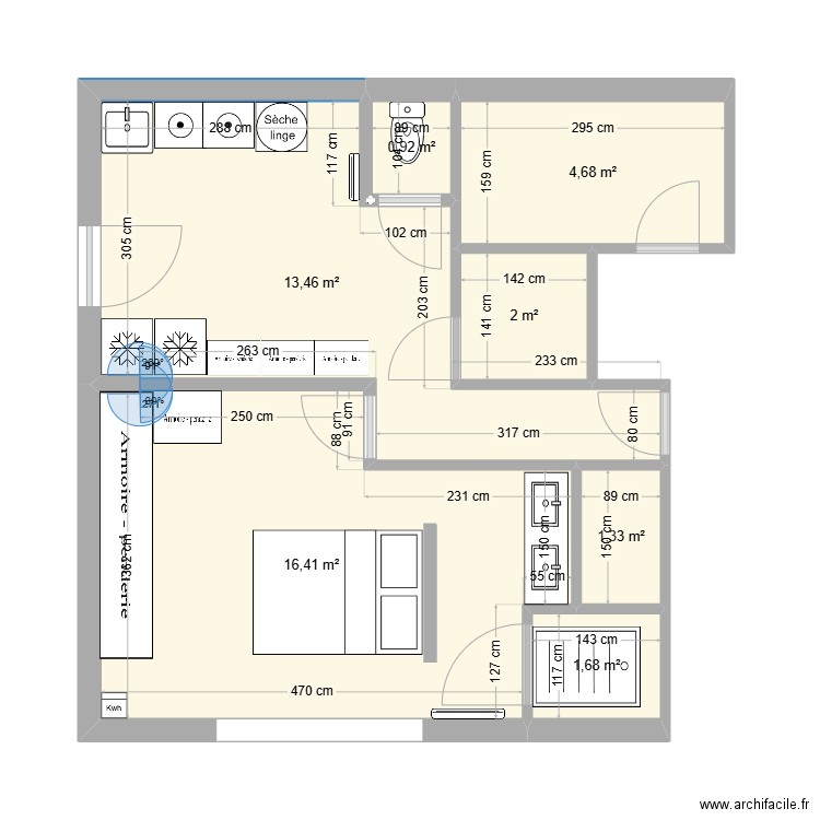 Suite parentale buanderie sde v1. Plan de 7 pièces et 40 m2