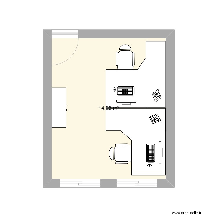 Bureau des assistants . Plan de 1 pièce et 14 m2