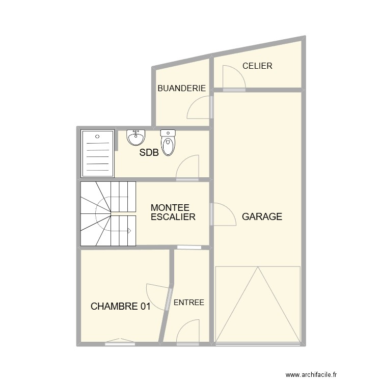 LOPEZ RDC. Plan de 6 pièces et 38 m2