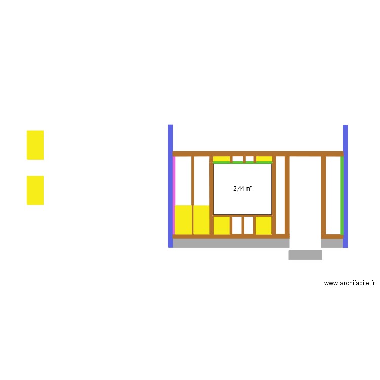 mur av g. Plan de 1 pièce et 2 m2