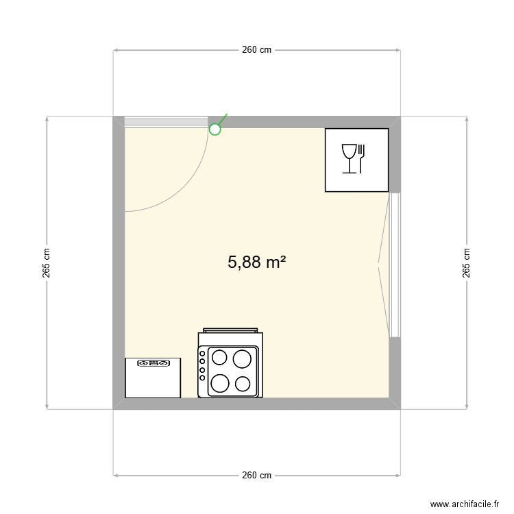 cuisine may. Plan de 1 pièce et 6 m2