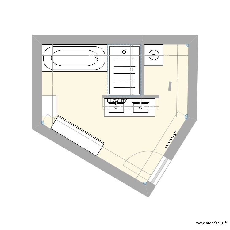 Sdb Varso. Plan de 1 pièce et 12 m2