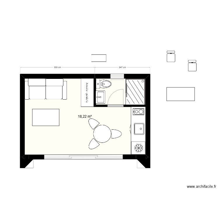 IZI.20. Plan de 1 pièce et 18 m2