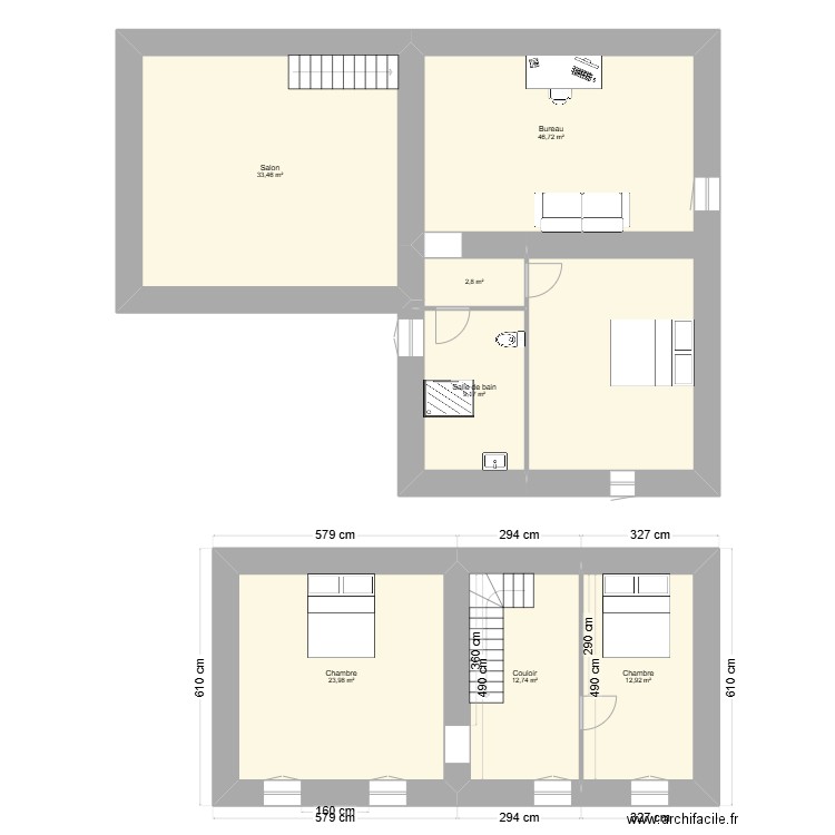 etage. Plan de 7 pièces et 142 m2