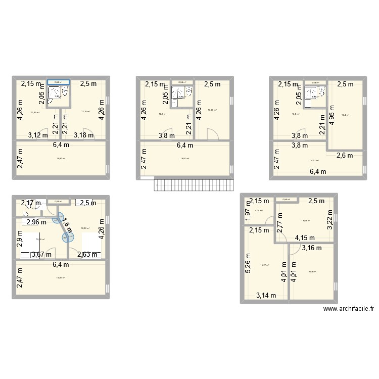 2 etage. Plan de 25 pièces et 214 m2