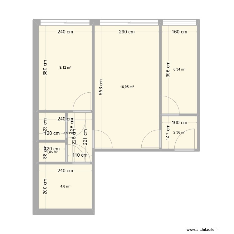 Appart Camille. Plan de 7 pièces et 44 m2