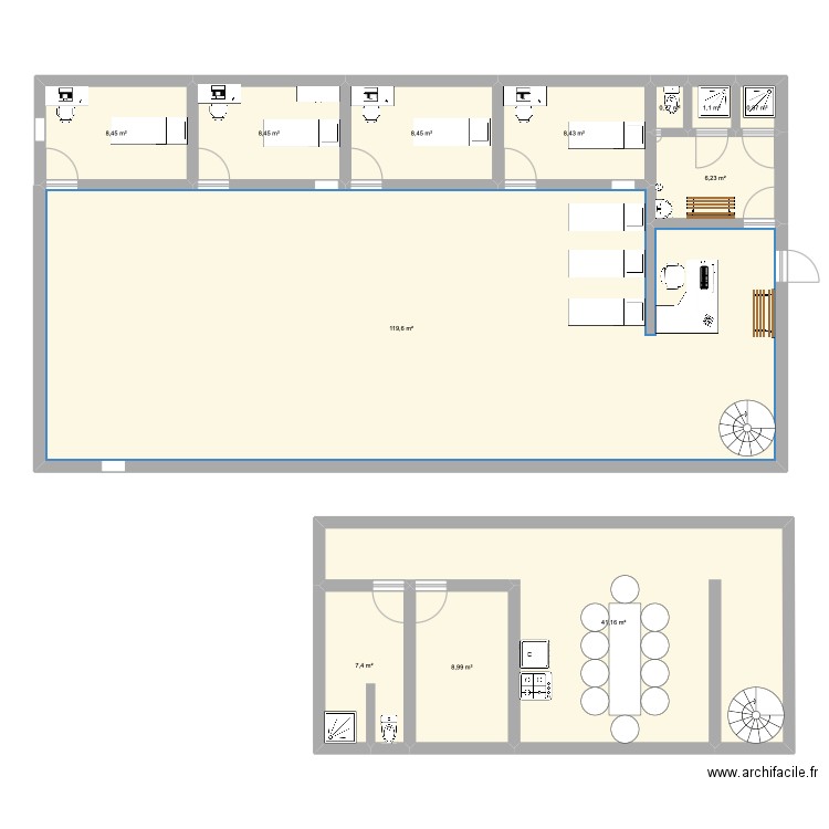 cab. Plan de 12 pièces et 220 m2