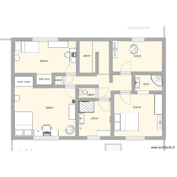 Ines . Plan de 14 pièces et 156 m2