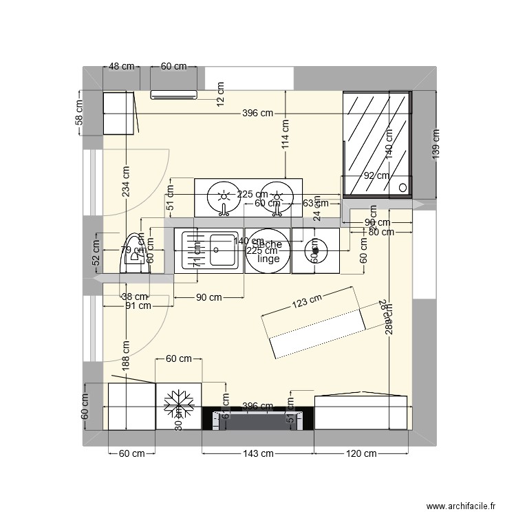 Sclassin SDD. Plan de 2 pièces et 17 m2