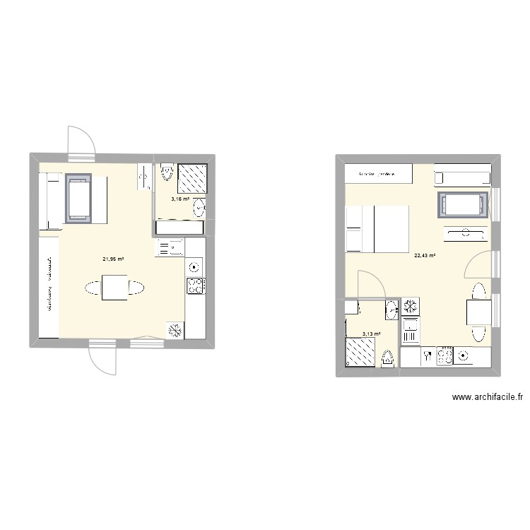 plan 6*4. Plan de 4 pièces et 51 m2