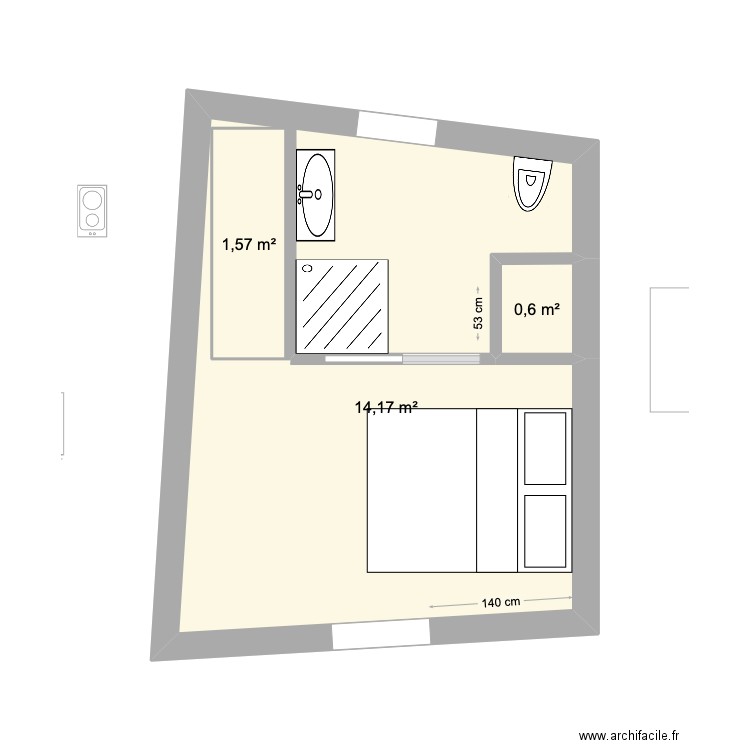 T2 Veyrignac 1. Plan de 3 pièces et 36 m2