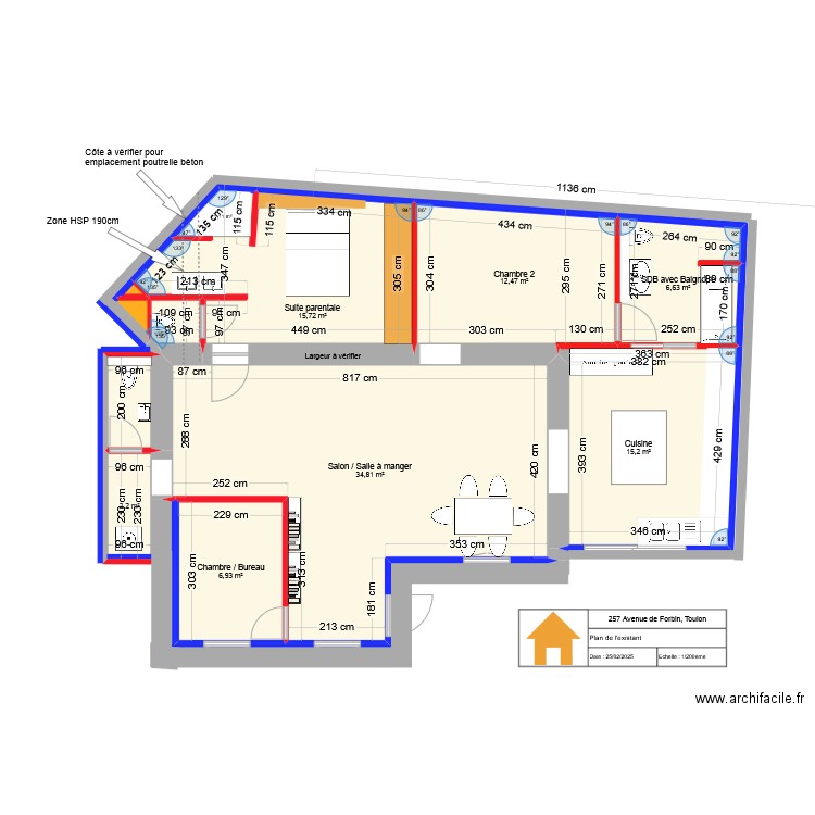 257 Forbin Projet Cloisonnement et Isolation. Plan de 11 pièces et 99 m2