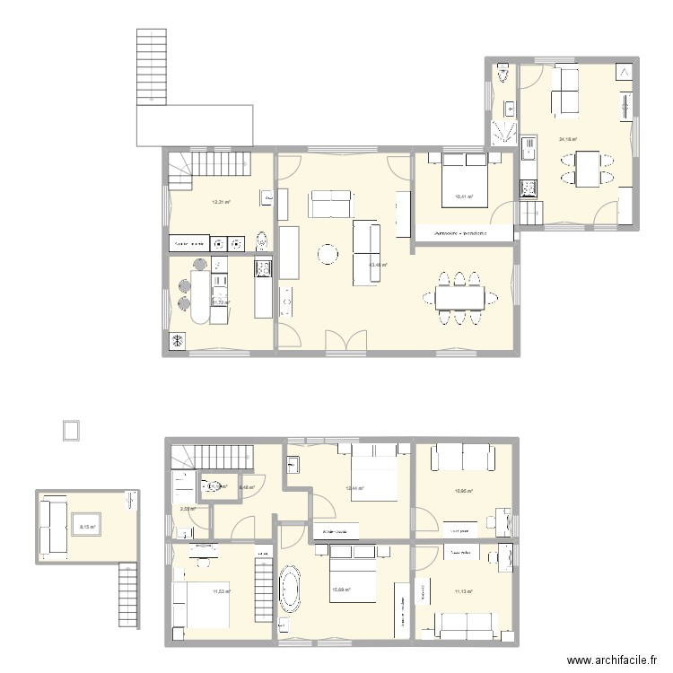 Dave 4. Plan de 14 pièces et 184 m2