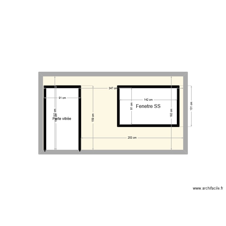 Chambre1 SS vue interieure . Plan de 3 pièces et 7 m2