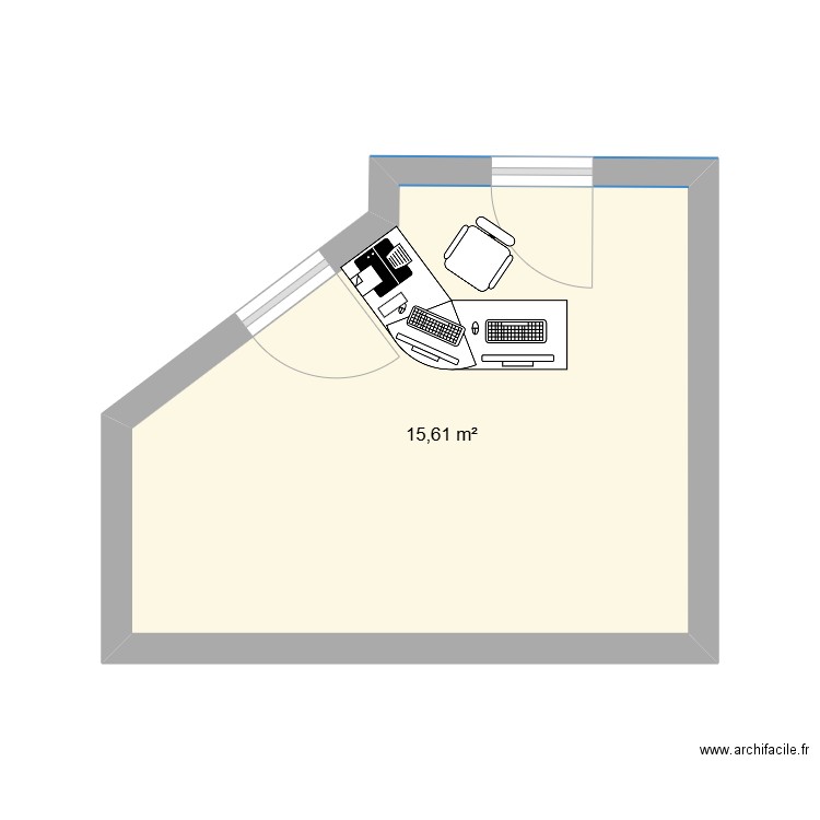 bureau 1. Plan de 1 pièce et 16 m2