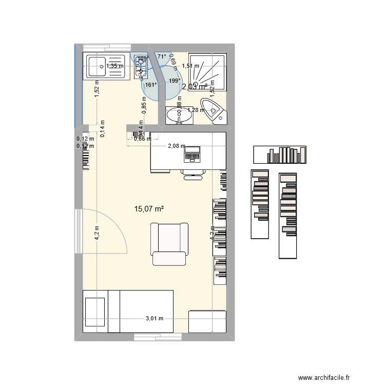 Essai 8 appt 18m2. Plan de 2 pièces et 17 m2