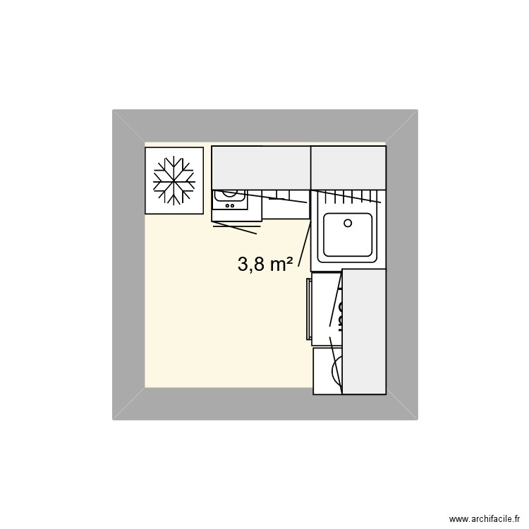 cuisine YUMI. Plan de 1 pièce et 4 m2